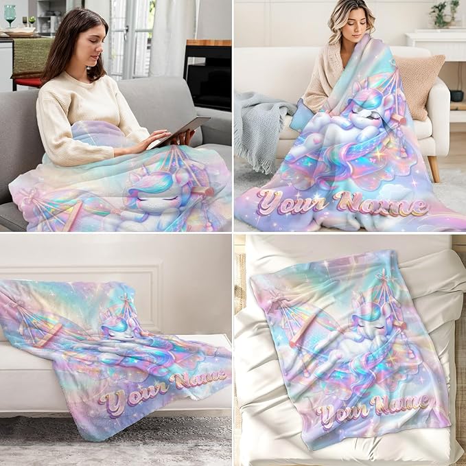 Personalized Kids Blanket for Girls - Unicorn Blankets Gifts for Girl - Cute Toddler Throw for Crib, Chair