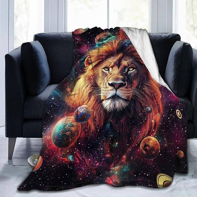 Lion Blanket Space Lion King Decor Throw Blanket Super Soft Flannel Lightweight Fluffy Plush Cozy Fuzzy Fleece Animal Print Gifts Blanket for Girl Woman Man Boys Kids Adults for Bed Sofa 60"X80"