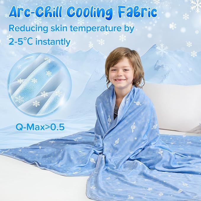 LUXEAR Cooling Blanket, Glow in the Dark Blanket Star Cosmic Cool Blanket for Boys Girls Gift Cooling Throw Blanket Keep Child/Adults Cool All Night Soft Breathable Summer Blanket for Bed Sofa 51x67in