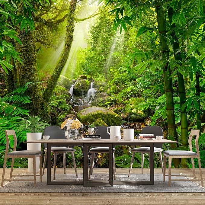 Green Forest Tropical Rainforest wallpeper Living Room Bedroom Nature Jungle Landscape Office Woodland Scenery Tree Wall Mural - 160"x108"（Not Peel and Stick）