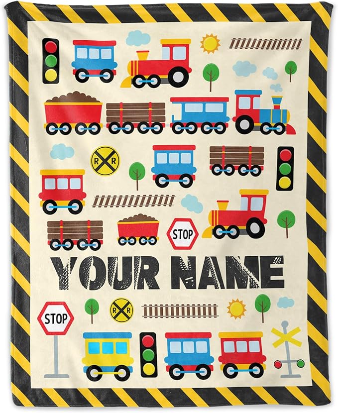 Custom Train Throw Blanket Gift for Boys - 30" x 40" Inches Lightweight Warm Throw for Lap, Couch, Office - Yellow Cute Blanket for Girls Kids