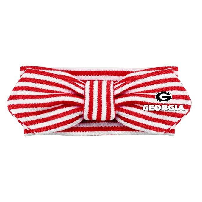Creative Knitwear Georgia Bulldogs Infant Girls Red/White Striped Hair Knot Headband Embroidered Logo - Size Newborn - 4T