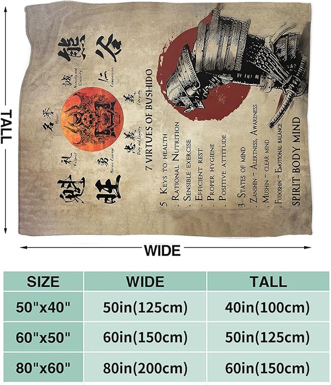 Tijuboni Japanese Samurai Throw Blanket Japanese Warrior Gifts for Men Women Girls Boys Kids Adults Soft Flannel Fleece Blanket for Couch Sofa Bed Home Decor 60"x80"