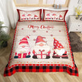 Christmas Gnomes Duvet Cover Set King Size, Rustic Wooden and Red Plaid Xmas Comforter Cover with 2 Pillowcases, New Year Theme Bedding Set for Kids Boy Girls Lightweight Bedspread Cover,No Comforter