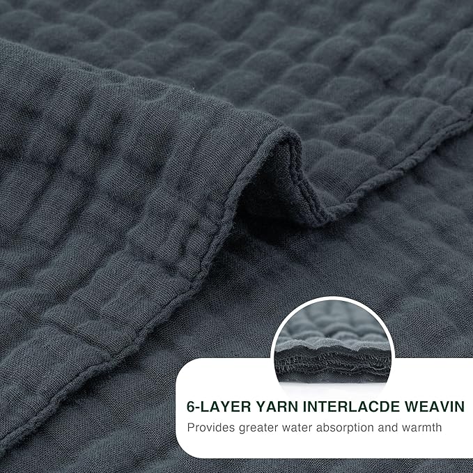 Love's cabin 6 Layer 100% Cotton Muslin Blanket, 90"x90" Muslin Blanket Queen for Couch Bed, Lightweight and Breathable Cotton Gauze for Adult, Dark Grey