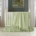 Brandream Farmhouse Crib Bedding Sets for Girls and Boys | 100% Percale Cotton 3 Piece Nursery Set Light Green Ruffles | Baby Comforter, Fitted Crib Sheet, Crib Skirt Included