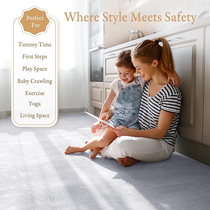 PopsyKosy Premium Baby Floor Play Mat - Thick & Cushioned 0.5 inch Playroom Foam Mat, Non-Toxic Odorless - 6 Tiles - Spacious 6x4 ft. - Stylish & Large, Waterproof for Kids & Toddlers - Lavender Gray