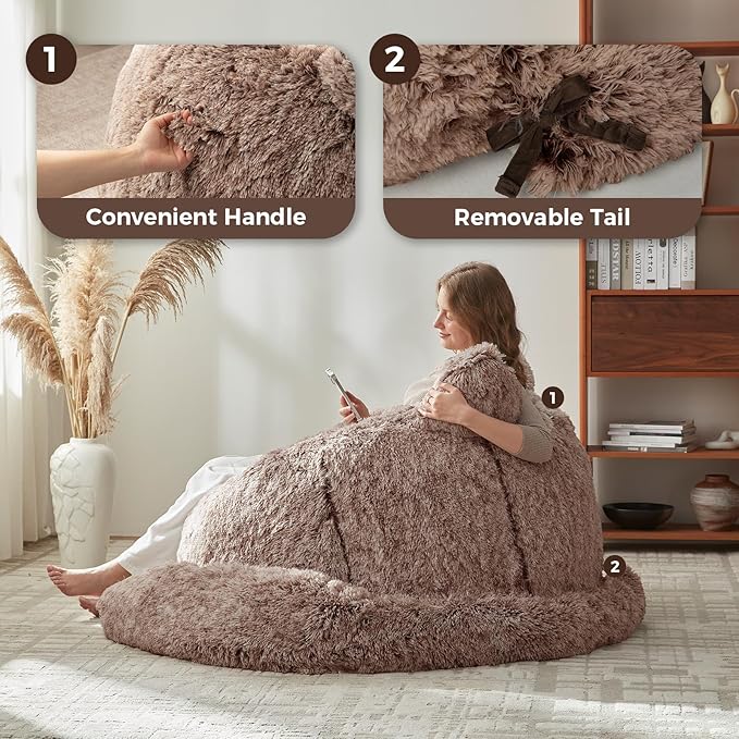 Bean Bag Chair for Adults Teen,Giant Bean Bag Chairs Cat Design,Plush Faux Fur Beanbag Couch Comfy Accent Floor Sofa for Reading, Playing, Relaxing in Living Room, Bedroom