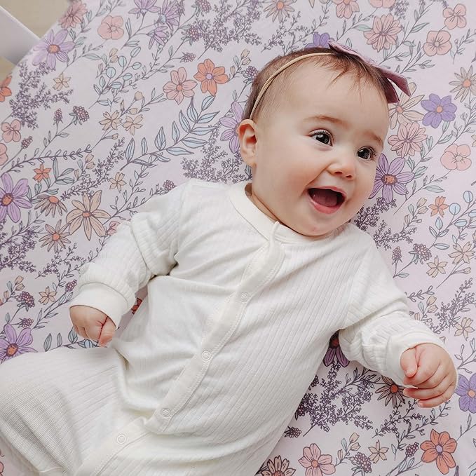 Premium Fitted Knit Crib Sheet/Toddler Sheet Flora by Copper Pearl