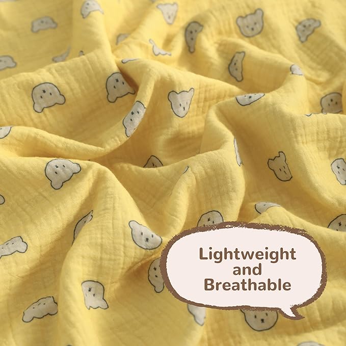 NTBAY 2 Layer Muslin Cotton Baby Swaddle Blanket, 30x40 Soft and Breathable Receiving for Newborns and Infants, Perfect for Crib, Stroller, Travel, Lightweight Nursery Blanket, Honey Bear