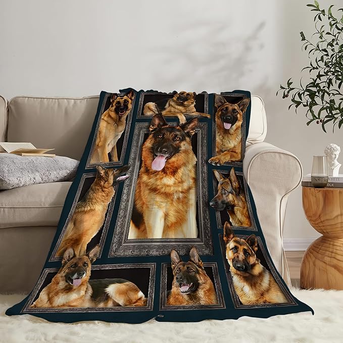 German Shepherd Dog Blanket - Cute Gifts & Decor, Soft Warm Fleece Throw for Girls, Women, Kids & Adults, 60"x50"