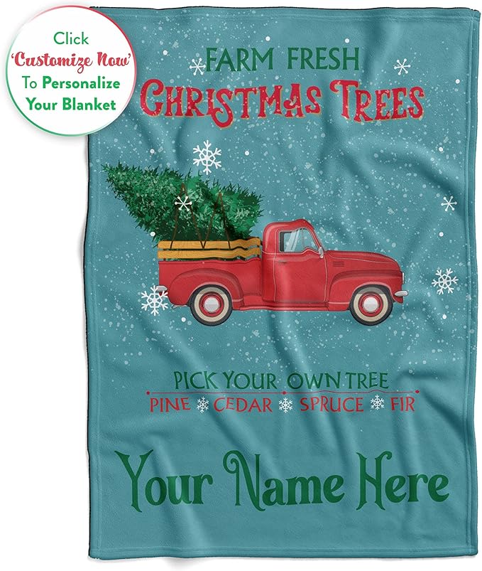 Plush Christmas Blanket Cozy Fall Throw Blanket Custom Winter Blankets Red Truck Christmas Throws Santa Sofa Bed Throw Customized Soft Christmas (Sherpa 50x60)