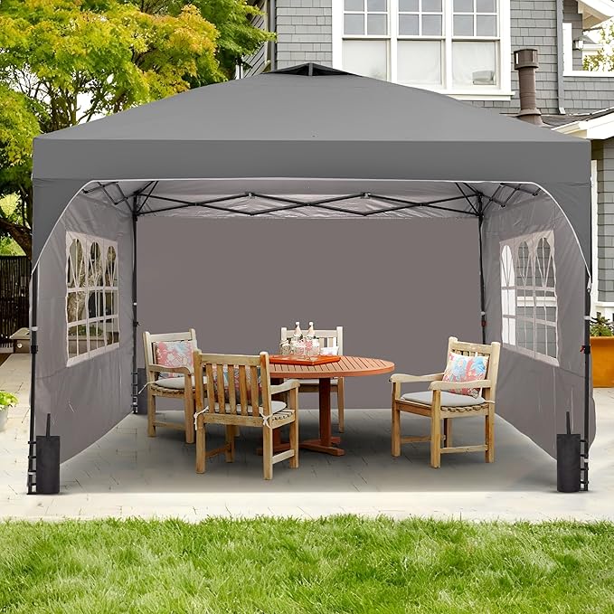 GDY 12x12FT Pop Up Canopy Tent with One Push Setup, Easy to Install with 4-Sidewalls for Events, Parties, Camping, Outdoor Gazebo with 4-Sandbags, Grey.
