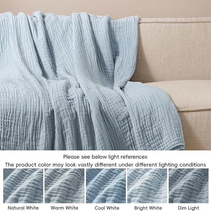 PHF Cooling Muslin Blanket King Size 104"x80", 6-Layer Lightweight Gauze Blanket Made from 35% Rayon Derived from Bamboo & 65% Cotton, Breathable & Ultra Soft Cozy, Aesthetic Home Decor, Dusty Blue