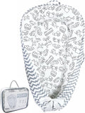 Baby Lounger | Organic Cotton Infant Lounger | Reversible, Adjustable & Portable Floor Lounger |Supervised Use | Soft, Breathable, Washable Cover - Star Collection (Travel Gray)