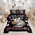 Girl Pink Love Heart Pattern 3 Pcs Comforter/Duvet Set,Cute Cartoon Animal Theme Ultra Soft Bed Collection,Opossum Bedding for Room Decor 3 Pcs,Microfiber Breathable,King