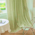 Deeprove Green Boho Curtains 108 Inches Long for Bedroom Living Room, Farmhouse Bohemian Embroidery Hollow Cotton Linen French Rustic Window Treatment Tassel Privacy Drape, W52 x L108 1 Panel
