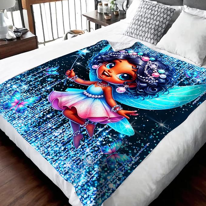 Blanket for Girls, Fairy Throw Blankets Gift for Toddler Kids Daughter 40x50 Inches Soft Cozy Cute Black Throw for Sofa Couch Living Room Bed