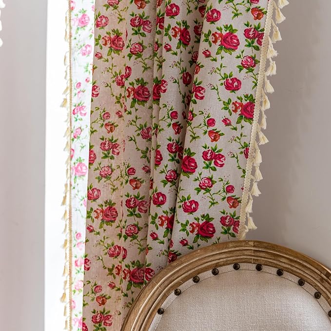 ENJOYBRIDAL Floral 96 Inch Curtains for Living Room Bedroom Drapes Farmhouse Vintage Semi Sheer Long Window Curtains 2 Panel Sets Boho Cute Rustic Dining Room Rod Pocket Window Treatments
