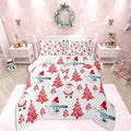 Feelyou Merry Christmas Comforter Set All Season Xmas Tree Snowman Bedding Set with 2 Pillow Cases Santa Claus Microfiber Kids Queen Bedclothes Bedroom Decor Duvet Quilt Breathable Soft