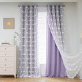 MYSKY HOME Light Blocking Lilac Curtains White Sheer Pom Pom Kids Room Decor Drapes for Living Room 95 Inches Long Double Layer Curtains for Sliding Door Grommet Window Panels Set of 2 52" x 95"