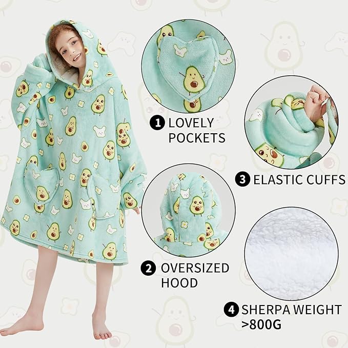 Fiosnow Avocado Blanket Hoodies for Kids 6-13YR Oversize Wearable Blanket Hoodies for Boys Girls Teens