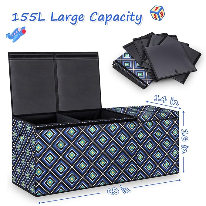 HOMEMARVEL Large Toy Chest, Big Toy Box, Extra Large Toy Box for Boys & Girls, Collapsible Sturdy Chest Storage Organizer with Removable Lids for Playroom, Bedroom, Nursery, Closet