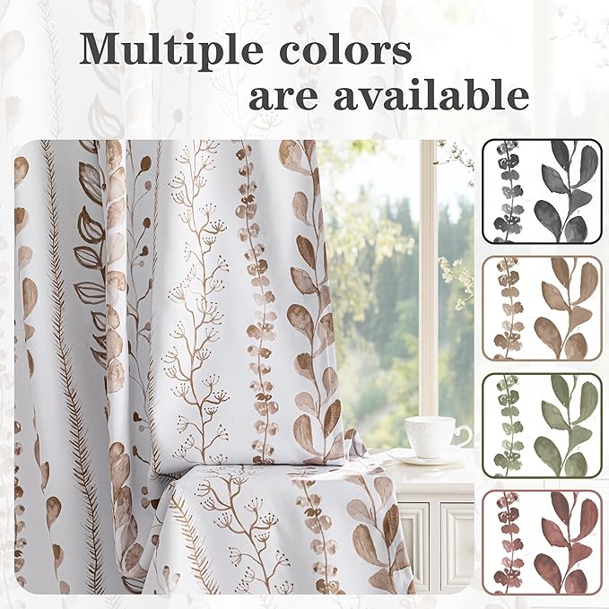MEETSKY Blackout Curtains 95 Inches Long Leaves Patterned Farmhouse Thermal Insulated Privacy Protection Drapes with Rod Pocket Back Tab for Bedroom Living Room, 2 Panels, 50" Wide, Khaki