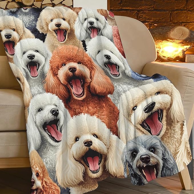 Cute Poodle Blanket Funny Dog Poodles Throw Blankets Gifts for Girls Boys Cozy Warm Soft Fuzzy Flannel Throws Plush Stuffed Animal Colorful Pet Fleece Gifts for Kids Men Women for Sofa Bed 60"x80"