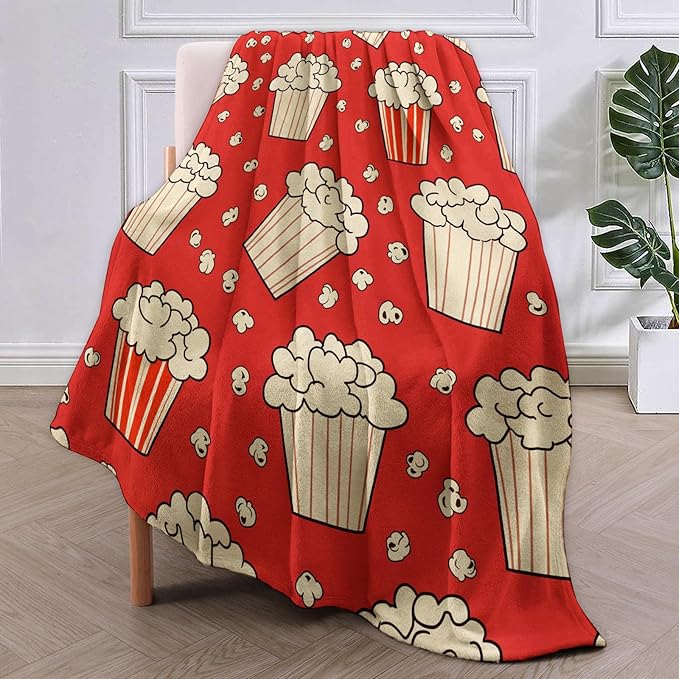 Movie Popcorn Blanket Gifts for Women Girls Adults Kids Soft Warm Lightweight Cozy Cinema Popcorn Theme Throw Blankets for Bed Sofa Couch Living Room Decor 50x60in