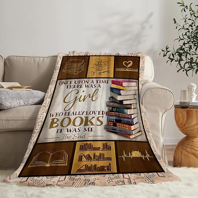 jerkboo Books Reading Blanket Throws Reading Gifts Reading Throw Blanket for Girls Kids Adults Soft Warm Cozy Fleece Blanket for Couch Sofa Bed 60""x50""