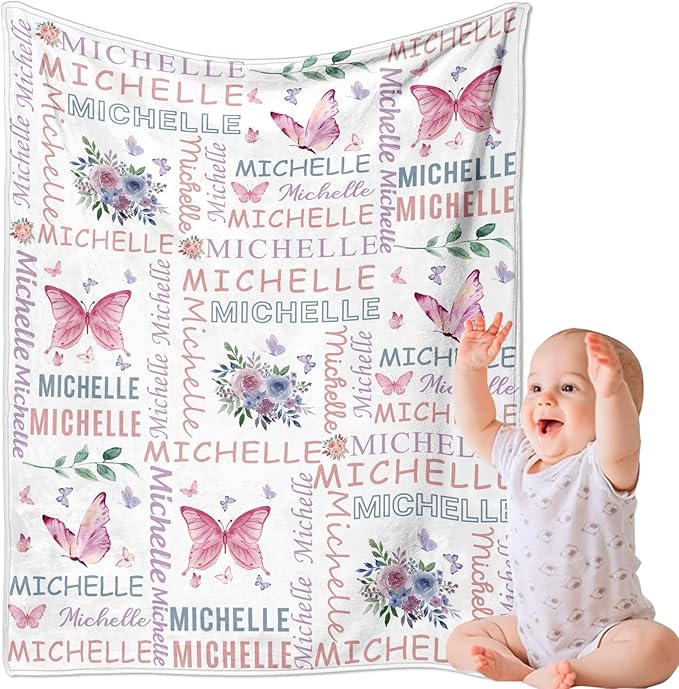 Ships Next Day, Personalized Baby Blankets, Custom Baby Blanket with Name for Girls,Gift for Chrismas Birthday Memorial Day, Customized Flannel Blanket for Kids Adults 60"X80"