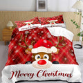 LUVIVIHOME 3PCS Merry Christmas Comforter Set Full Size, Snowflake Cartoon Funny Cute Elk Deer Bedding, Xmas Christmas Bedroom Decor, Soft Microfiber White Red Quilt, 2 Pillow Shams