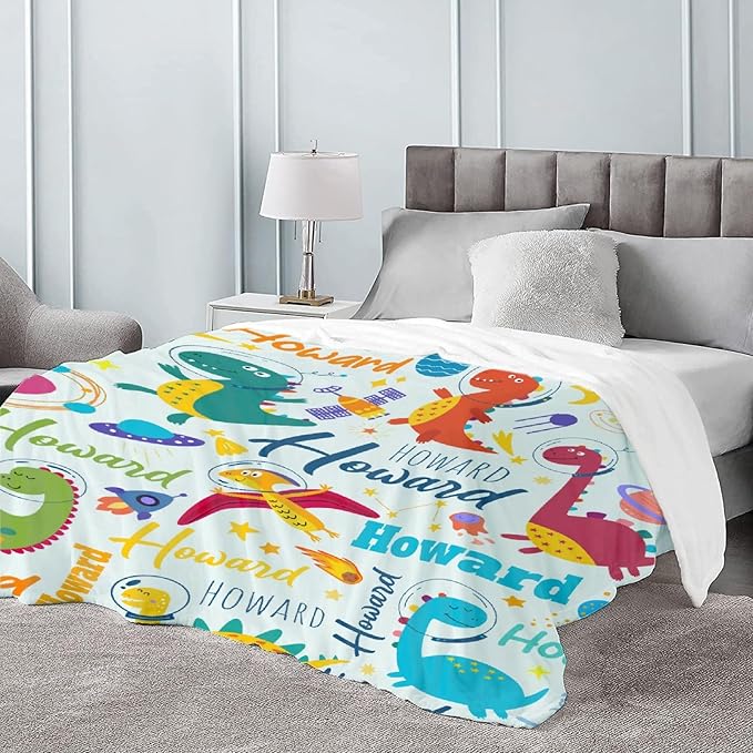 Dinosaur Lover Personalized Blanket with Custom Baby Dinosaur Custom Name Flannel Blanket Soft Throw Meaningful Gift for Toddlers Girls Boys Kids Pets 60 * 50" M for Teen