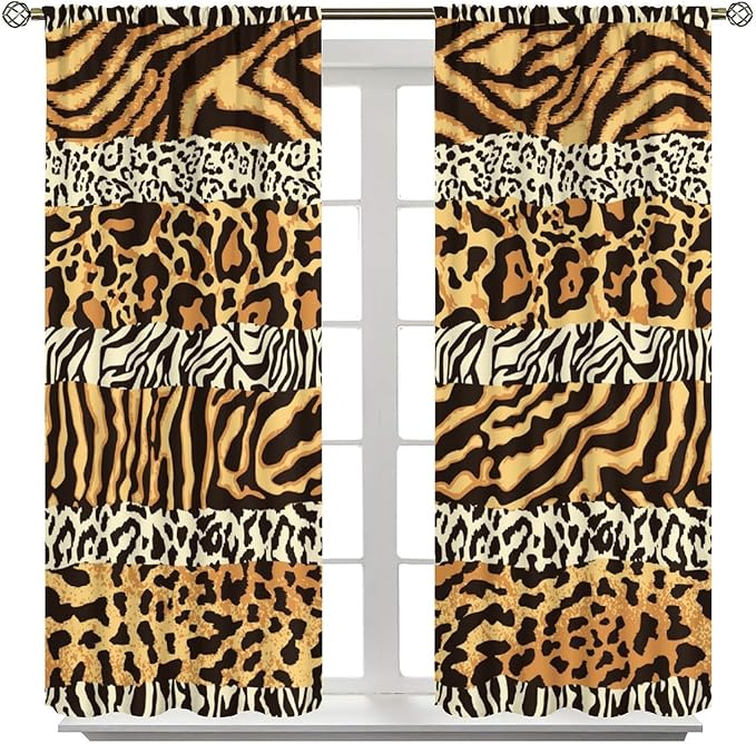 Leopard Print Blackout Curtains, Wild Animals Print African Tropical Skins Window Treatments for Bedroom Living Room 42" W X 54" L