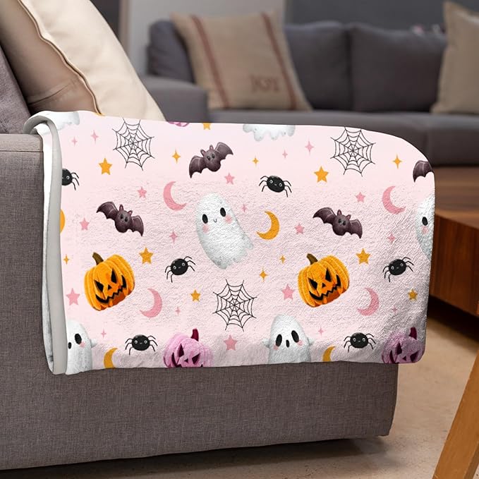 Cute Ghost Blanket for Boys Girls - Halloween Decor for Couch/Bed/Living Room - Ultra Soft Blanket Home Decor for All Seasons - 60"x80"-Adults/Twin Size