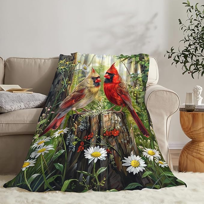Cardinal Bird Throw Blanket - Soft Warm Cozy Fleece for Couch, Sofa, Bed - Bird Gifts and Decor for Girls, Boys, Women, Men, Kids, Adults - 80"x60"