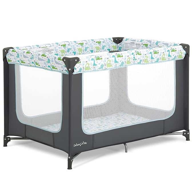 Dream On Me Zodiak Portable Playard in Grey and Green, Lightweight, Packable and Easy Setup Baby Playard, Breathable Mesh Sides and Soft Fabric - Comes with a Removable Padded Mat