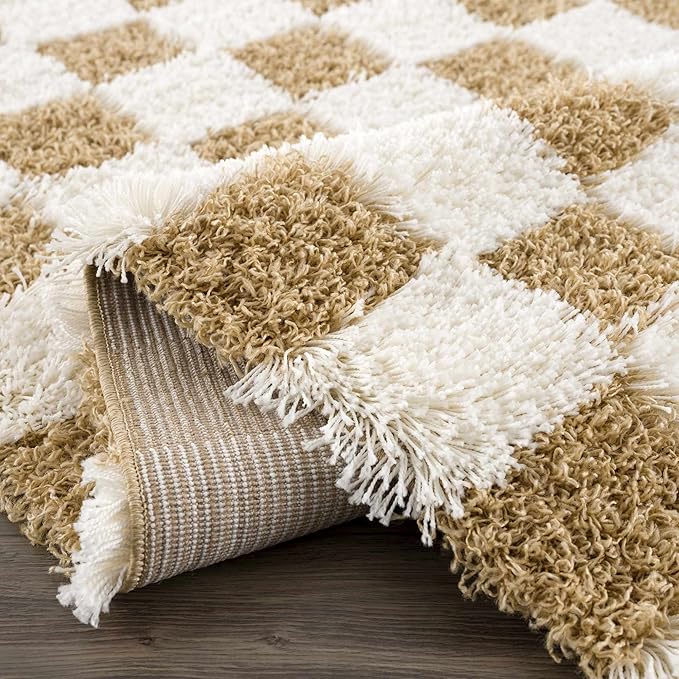 Hauteloom Atira Living Room, Bedroom Area Rug - Contemporary - Plush Pile - Light Mustard, Cream - 18" Sample