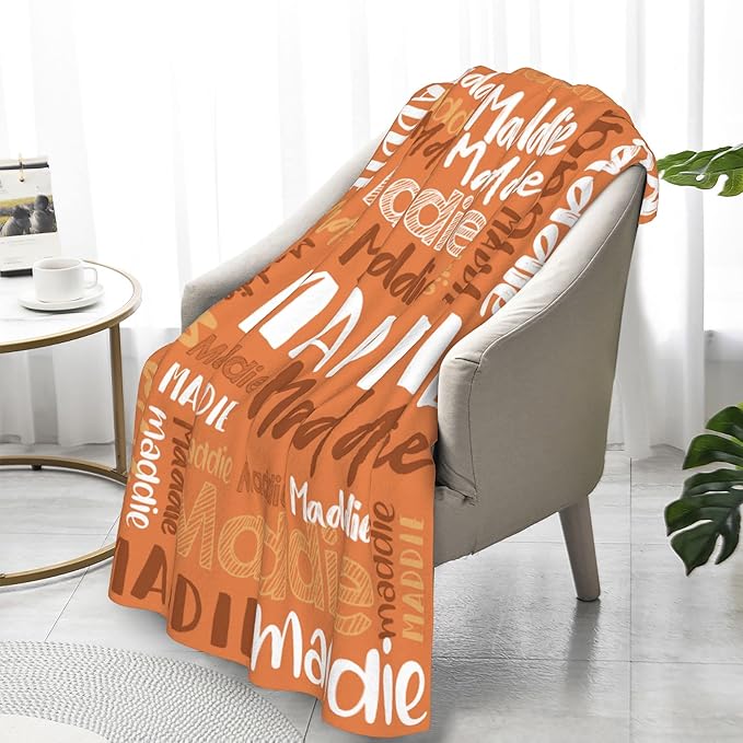 Dr.TOUGH Personalized Blankets with Name Customized Baby Blankets for Girls Boys Adults Monogrammed Blankets and Throws Christmas Birthday Mothers Fathers Valentines Day Gift (Dark-Orange,50''×60'')