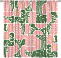70s Flowers Curtains,Retro Geometric Boho Vintage Botanical Green Pink Flower Curtain for Bedroom Living Room Bathroom Window Curtains,70s Mid Century Flowers Window Treatments 72" W X 63" L