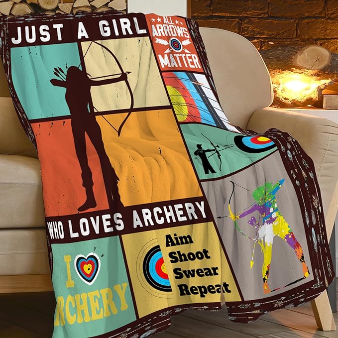 Archery Blanket Just a Girl Loves Archery Throw Blankets for Kids Teens Adults Warm Soft Lightweight Plush Sports Archery Target Print Fleece Flannel Throws Bedding Gifts for Girls 60"x50"