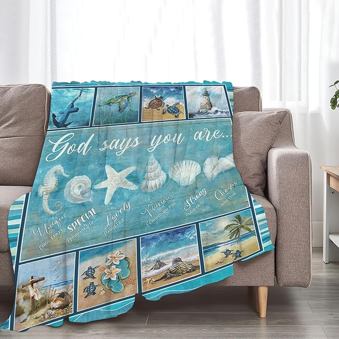 Tijuboni Ocean Nautical Throw Blanket Beach Seashells Gifts for Girls Boys Women Men Kids Adults Soft Flannel Fleece Blanket for Couch Sofa Bed Home Decor 40"x50"