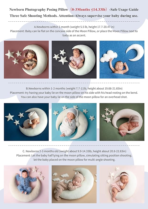 IGMaryBox Baby Moon Star Pillow Newborn Posing Pillow Newborn Photography Posing Pillows Infant Photography Props Set (White)