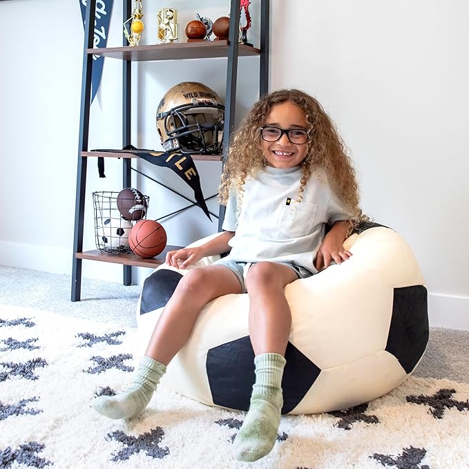 Big Joe Sports Ball Child-Sized Bean Bag Chair for Kids, 2 Pack, Soccer Ball Plush, Ultra-Soft Lightweight Polyester Blend, 2.5 Foot Refillable
