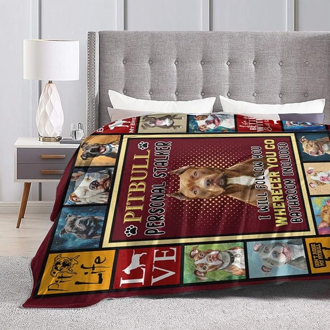 Pitbull Blanket Pitbull Decor Throw Blanket Super Soft Flannel Lightweight Fluffy Plush Fuzzy Fleece Stuff Blanket Gifts for Dog Lover Girl Woman Adults Man Boys Kids Baby for Bed Sofa 60"X80"
