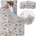 Toddler Nap Mat with Detachable Pillow & Blanket - Soft Plush Minky Fleece Kids Sleeping Bag for Daycare, Preschool & Travel - Portable Roll-Up Design with Carry Handle - Boys Girls Ages 3+