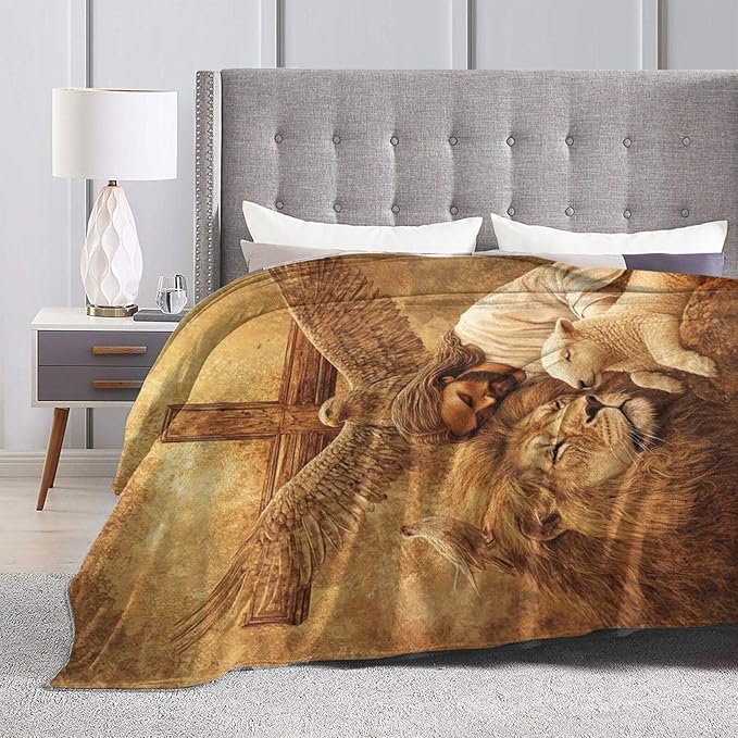Jesus Blanket Lion Lamb Throws Christian Cross Print Plush Fuzzy Fleece Blankets Gifts for Girls Boys Women Super Soft Warm Cozy God Eagle Stuff for Men Women Couch Bed Sofa Bedding Decor 60"x50"