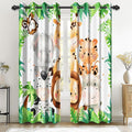 Renaiss 52 x 96 Inch Safari Animal Curtains for Kids Tropical Rainforest Lions Tigers Elephants Giraffes African Jungle Tree Green Leaf Print Window Drapes for Nursery Baby Bedroom Playroom 2 Panels