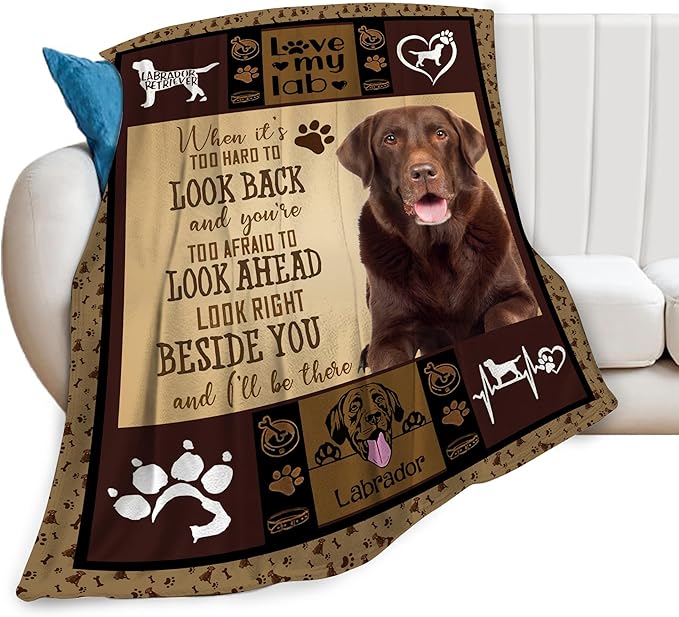 Labrador Blanket for Girls Boys Chocolate Retriever Throw Blankets Soft Cozy Warm Fuzzy Fleece Bedding Flannel Dog Throws Stuffed Animal Gifts for Labrador Lovers Kids Men Women Bedroom Decor 60"x50"